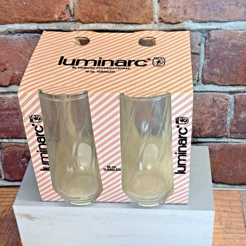 Set of 4 Luminarc Swirl Clear Glass Tumblers by Durand 5.75” USA Vintage‎ 16oz.